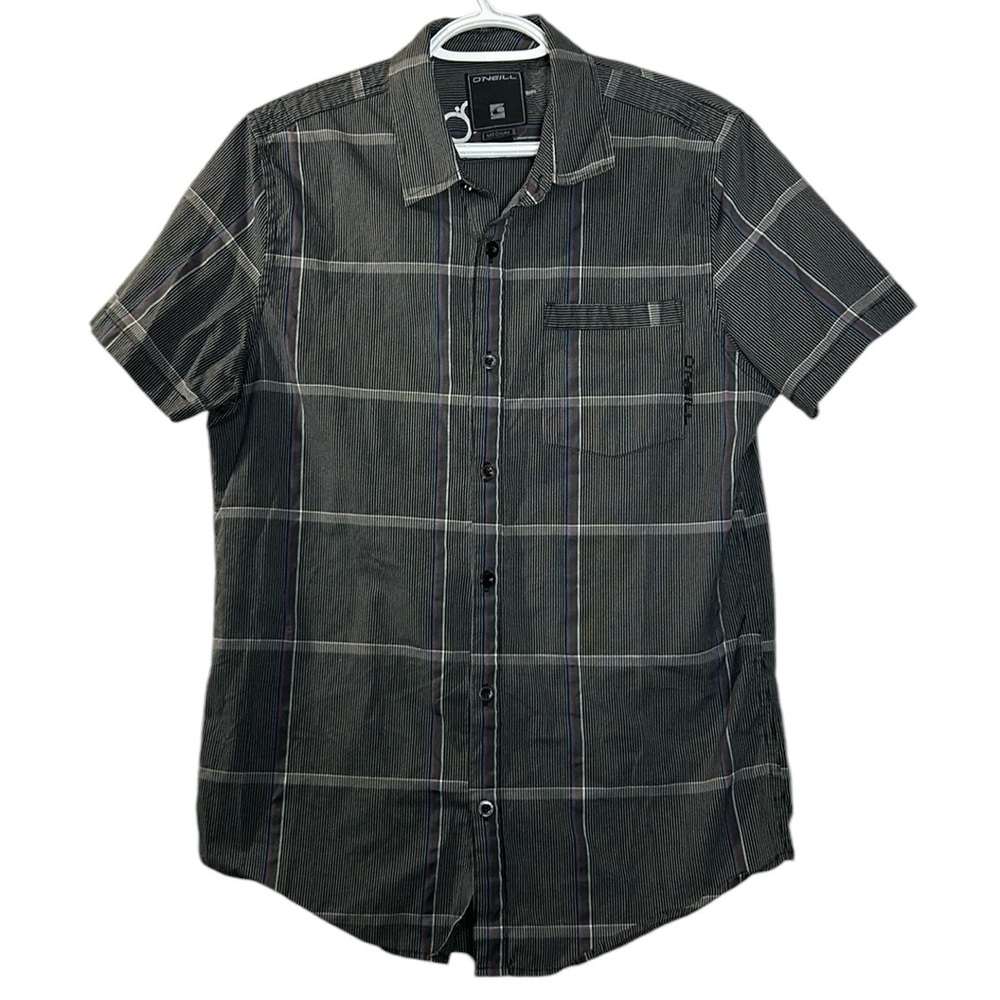 O’Neill men’s plaid‎ shirt button front plaid medium grey
